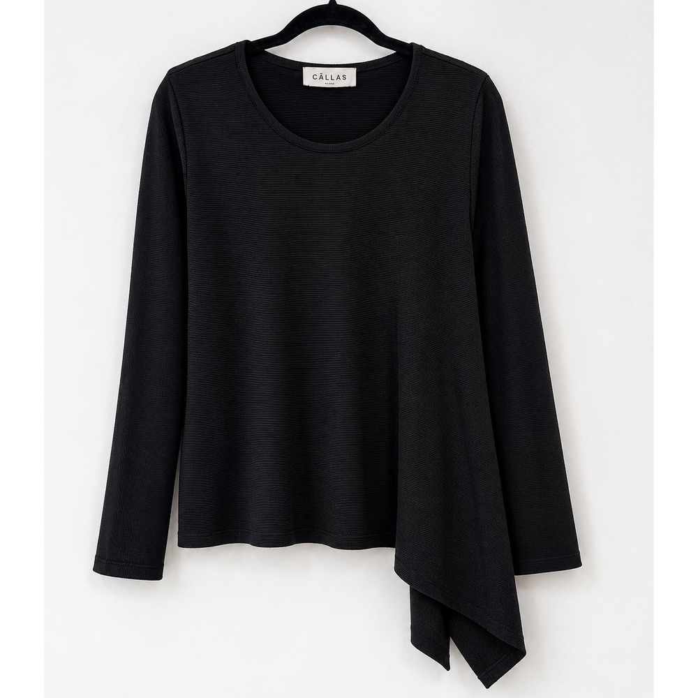 Callas Milano Top Womens Medium Black Wool Asymmetric Hem‎ Ribbed Avant Garde